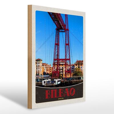 Cartello in legno da viaggio 30x40 cm Bilbao Spagna Europa ponte rosso