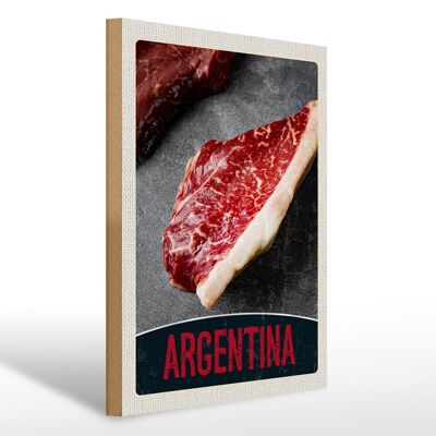 Holzschild Reise 30x40cm Argentinien Steak Fleisch Kuh Rind