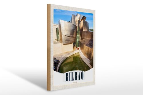 Holzschild Reise 30x40cm Bilbao Spanien Architektur Europa