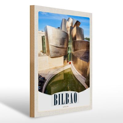 Cartello in legno da viaggio 30x40 cm Bilbao Spagna architettura Europa