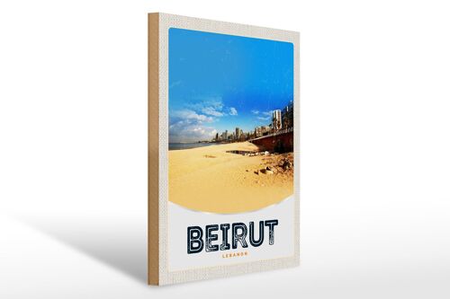Holzschild Reise 30x40cm Beirut Libanon Himmel Strand