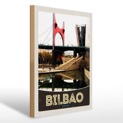 Holzschild Reise 30x40cm Bilbao Spanien Brücke Urlaub
