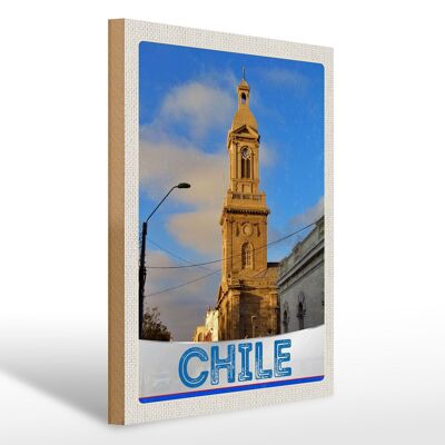 Panneau en bois voyage 30x40cm Chili architecture ville Europe