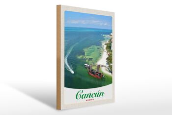 Panneau en bois voyage 30x40cm Cancun Mexique plage navires de mer 1