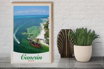 Panneau en bois voyage 30x40cm Cancun Mexique plage navires de mer 3