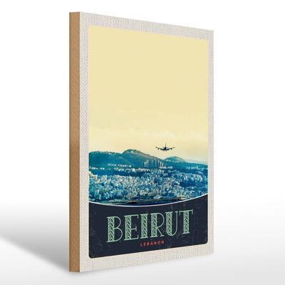 Cartel de madera viaje 30x40cm Beirut capital Líbano vacaciones