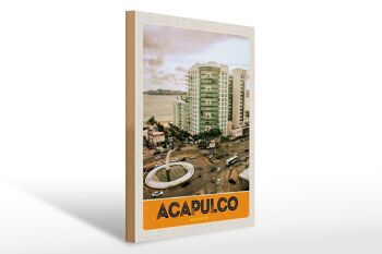 Panneau en bois voyage 30x40cm Acapulco Mexique gratte-ciel du centre-ville 1
