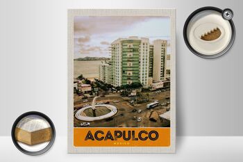 Panneau en bois voyage 30x40cm Acapulco Mexique gratte-ciel du centre-ville 2