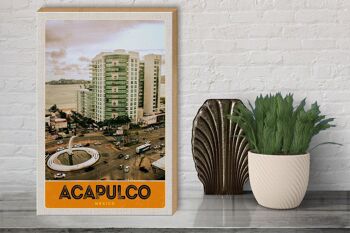 Panneau en bois voyage 30x40cm Acapulco Mexique gratte-ciel du centre-ville 3