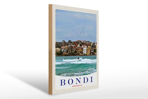 Holzschild Reise 30x40cm Bondi Australien Surfen Meer Wellen