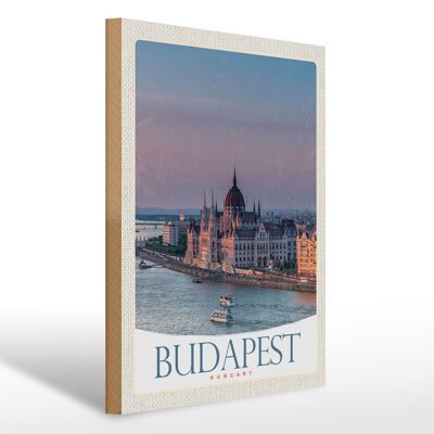 Wooden sign travel 30x40cm view of Budapest church Hungary