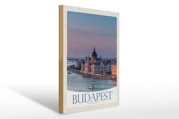 Panneau en bois voyage 30x40cm Vue de l'église de Budapest Hongrie 1