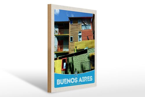 Holzschild Reise 30x40cm Buenos Aires Argentinien Häuser