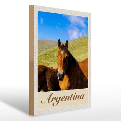 Cartello in legno viaggio 30x40cm Vacanza cavalli prato Argentina