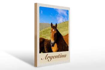 Panneau en bois voyage 30x40cm Argentine chevaux de prairie vacances 1