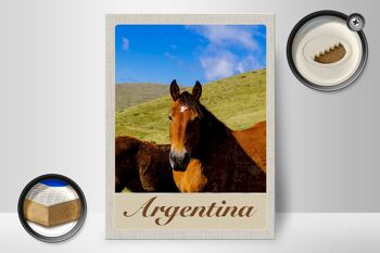 Panneau en bois voyage 30x40cm Argentine chevaux de prairie vacances 2