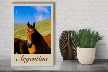 Panneau en bois voyage 30x40cm Argentine chevaux de prairie vacances 3