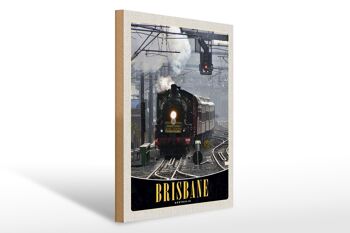 Panneau en bois voyage 30x40cm Locomotive Brisbane Australie 1