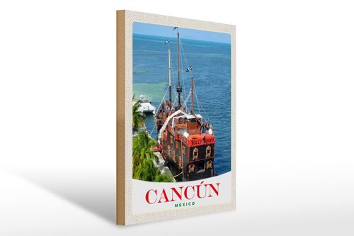 Holzschild Reise 30x40cm Cancun Mexiko Schiff Jolly Roger