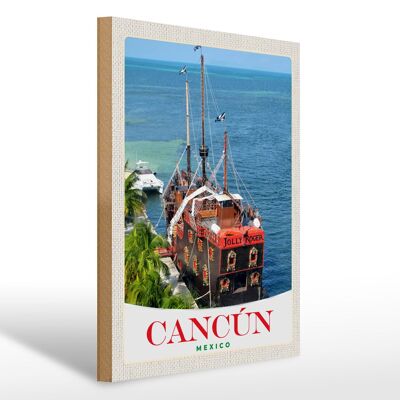 Holzschild Reise 30x40cm Cancun Mexiko Schiff Jolly Roger