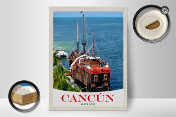 Panneau en bois voyage 30x40cm Cancun Mexique navire Jolly Roger 2