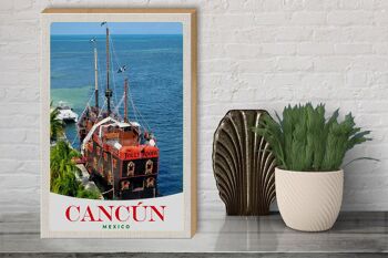 Panneau en bois voyage 30x40cm Cancun Mexique navire Jolly Roger 3