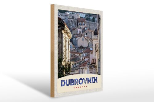 Holzschild Reise 30x40cm Blick auf Dubrovnik Kroatien Stadt