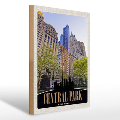 Cartello in legno da viaggio 30x40 cm Central Park USA Grattacielo di New York