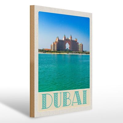 Cartel de madera viaje 30x40cm Dubai playa mar mezquita sol