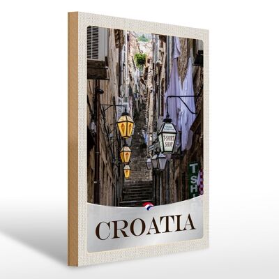 Cartello in legno da viaggio 30x40 cm Lanterna delle scale della città vecchia della Croazia