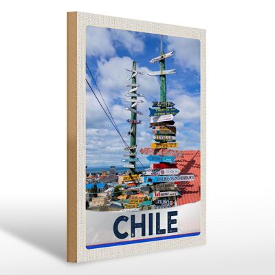 Cartel de madera viaje 30x40cm Chile camino playa mar