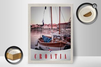 Panneau en bois voyage 30x40cm Croatie bateaux ville mer vacances 2