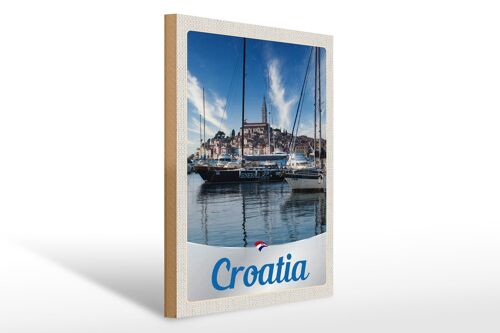 Holzschild Reise 30x40cm Kroatien Yacht Stadt Meer Urlaub