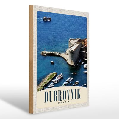 Cartello in legno da viaggio 30x40 cm Dubrovnik Croazia torre marina