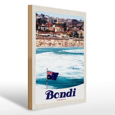 Cartello in legno da viaggio 30x40 cm Bondi Australia spiaggia per le vacanze