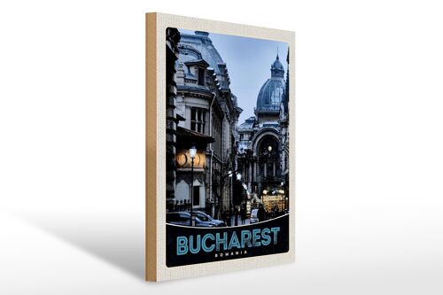 Holzschild Reise 30x40cm Bukarest Rumänien Stadt Architektur