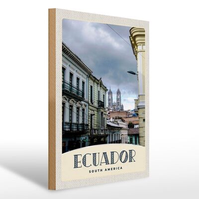 Cartel de madera viaje 30x40cm Ecuador Sudamérica iglesia de la ciudad