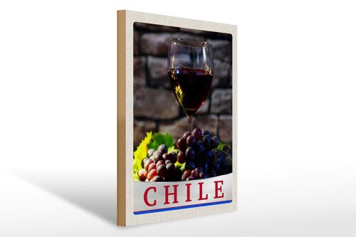 Holzschild Reise 30x40cm Chile Wein Trauben Tradition Urlaub