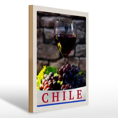 Cartel de madera viaje 30x40cm Chile vino uvas tradición vacaciones