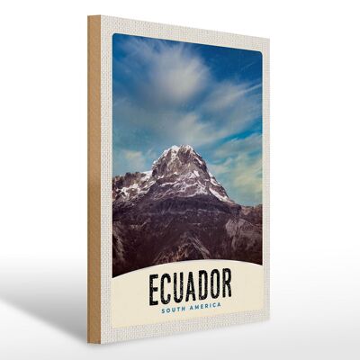 Cartello in legno da viaggio 30x40 cm Ecuador Sud America montagne innevate
