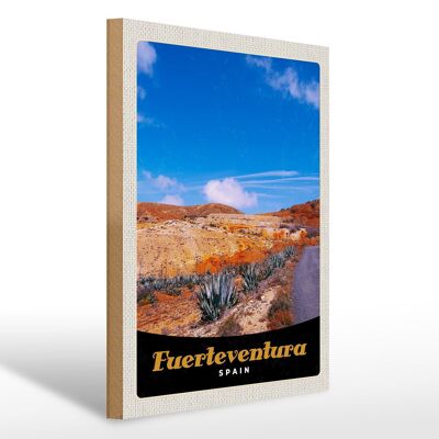 Cartel de madera viaje 30x40cm Fuerteventura España montañas del desierto