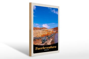 Panneau en bois voyage 30x40cm Fuerteventura Espagne montagnes du désert 1