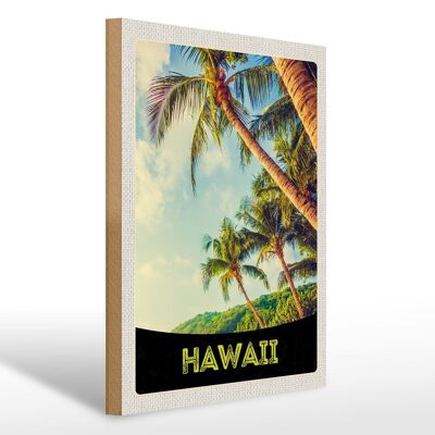 Cartel de madera viaje 30x40cm Hawaii isla playa palmeras mar