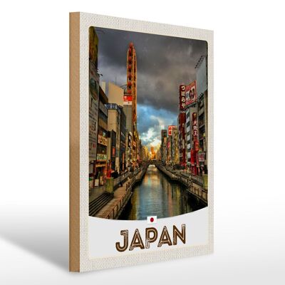 Holzschild Reise 30x40cm Japan Asien Fluss Stadt Urlaub