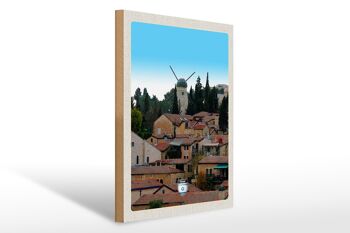 Panneau en bois voyage 30x40cm Israël ville moulin à vent nature 1