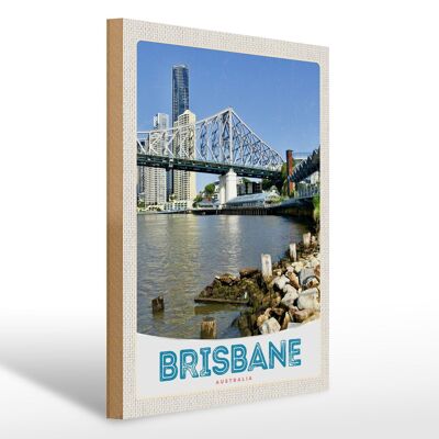 Holzschild Reise 30x40cm Brisbane Australien Innenstadt