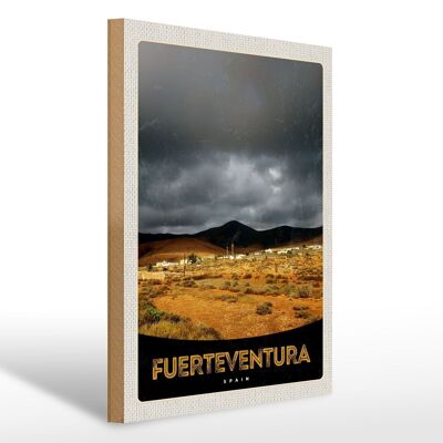 Cartel de madera viaje 30x40cm Fuerteventura España montañas del desierto