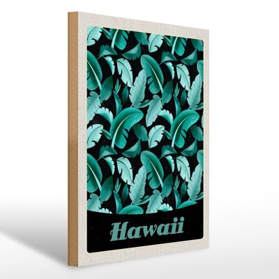 Cartel de madera viaje 30x40cm Hawaii isla playa plumas azules