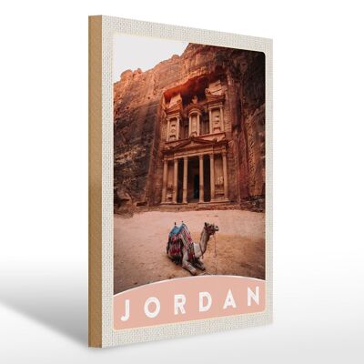 Cartello in legno da viaggio 30x40 cm Giordania cammello architettura deserto