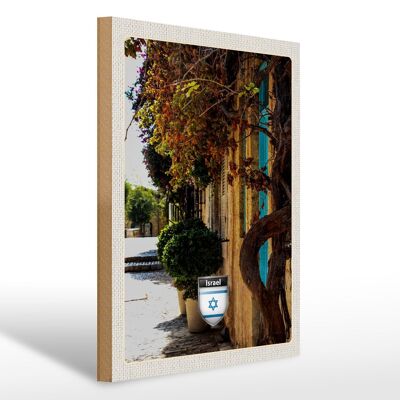 Cartel de madera viaje 30x40cm Israel ciudad plantas vacaciones